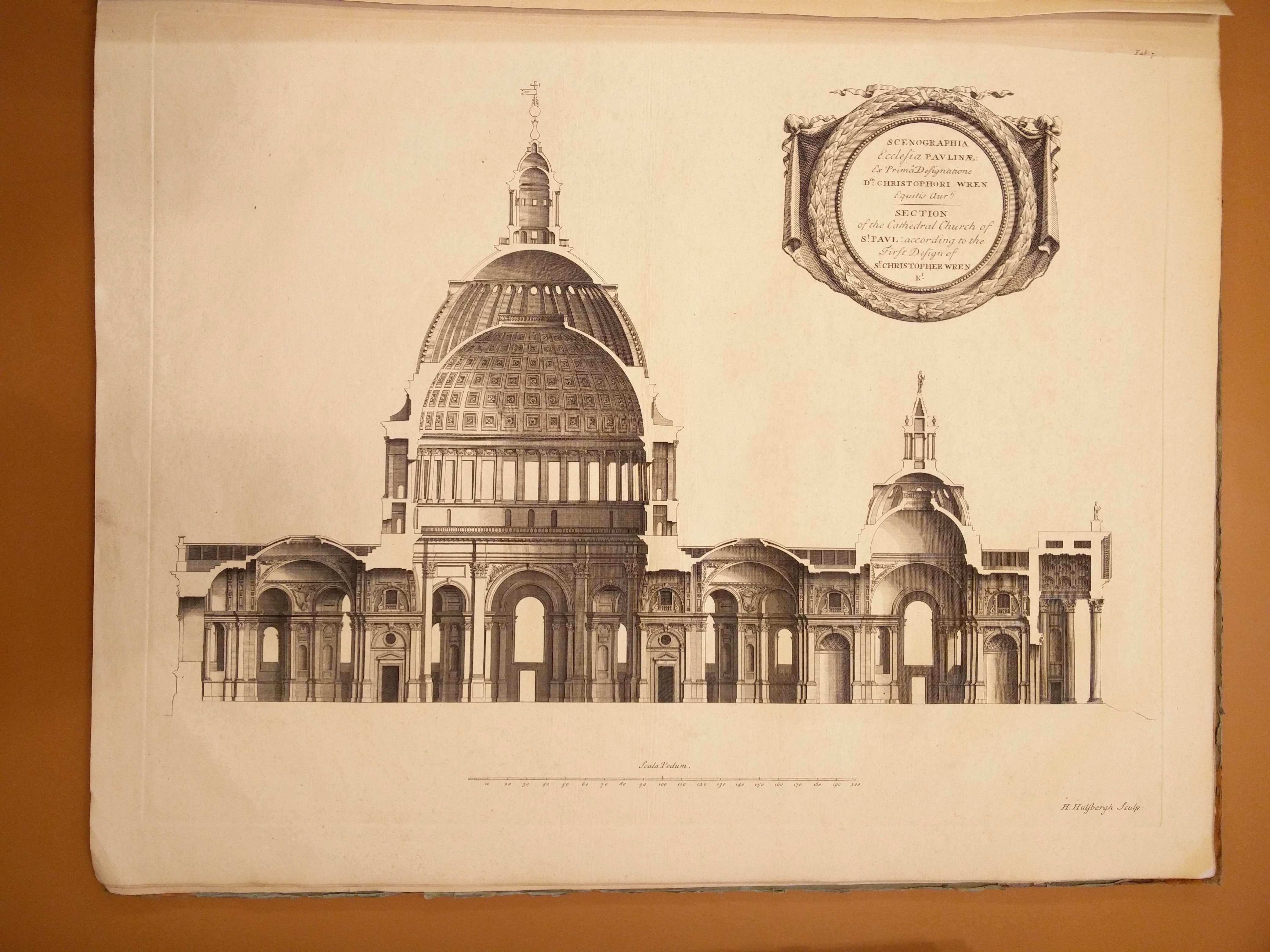 "Cross-section of St Paul’s Cathedral from a retrospective of Sir Christopher Wren’s work (1726, London – Bodleian Radcl. a. 16)"