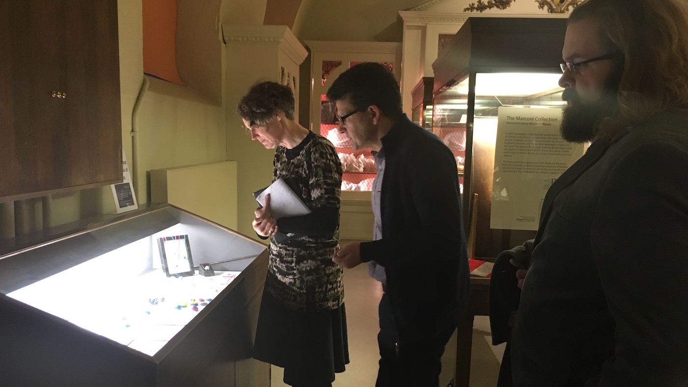 Madeline Slaven, Daryl Green (left) and Stephen Johnston (centre) discussing possible options for display at the Museum of the History of Science.