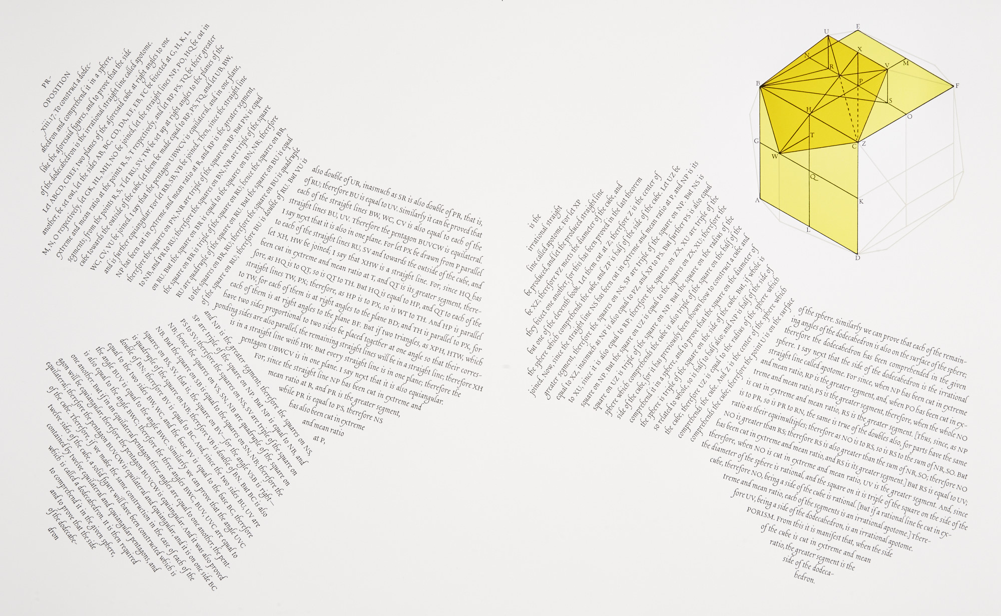 "Proposition xiii.17 from *Interstices & Intersections or, An Autodidact Comprehends a Cube*, 2014"