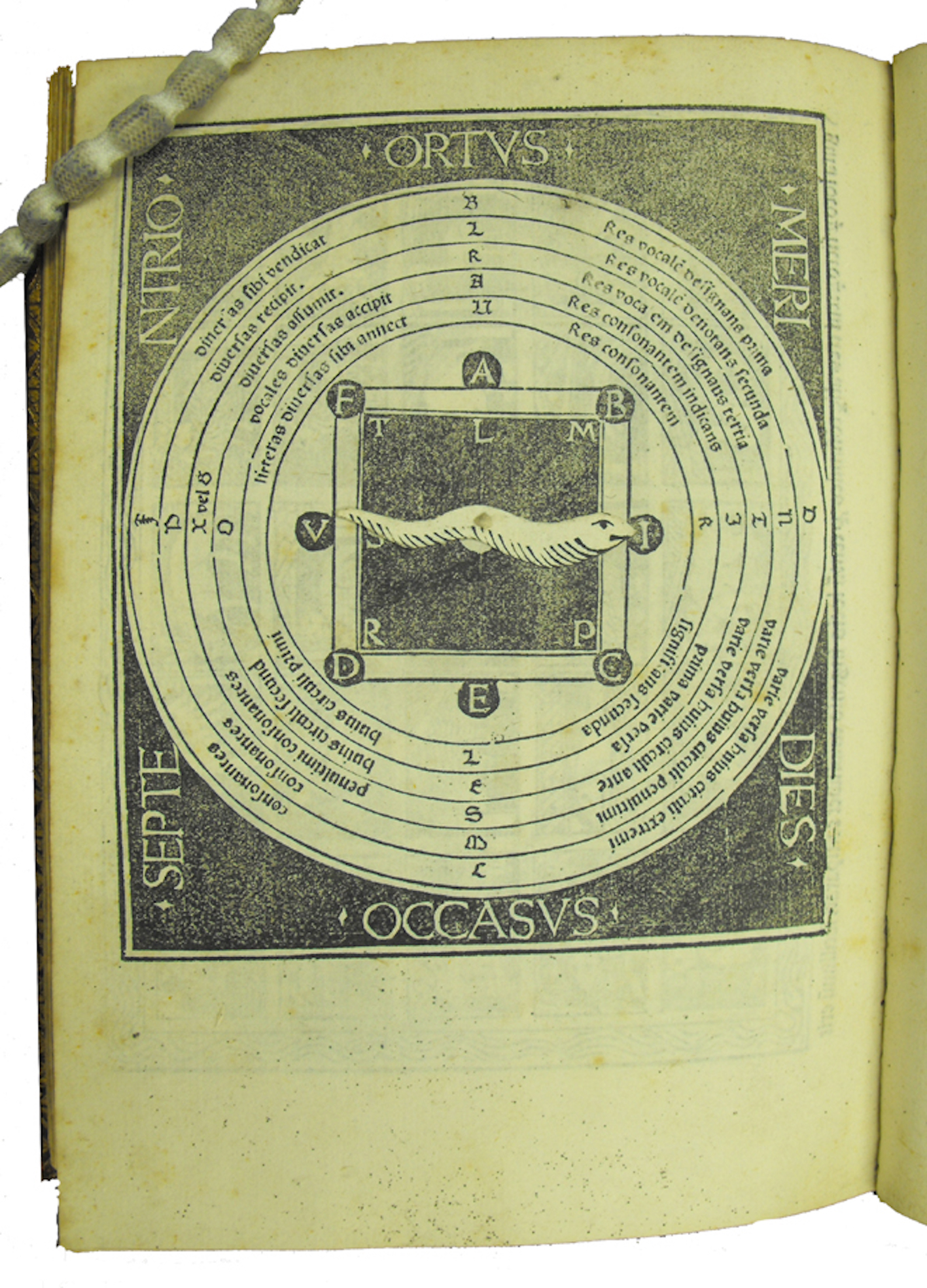 "Woodcut diagram with snake-shaped volvelle."