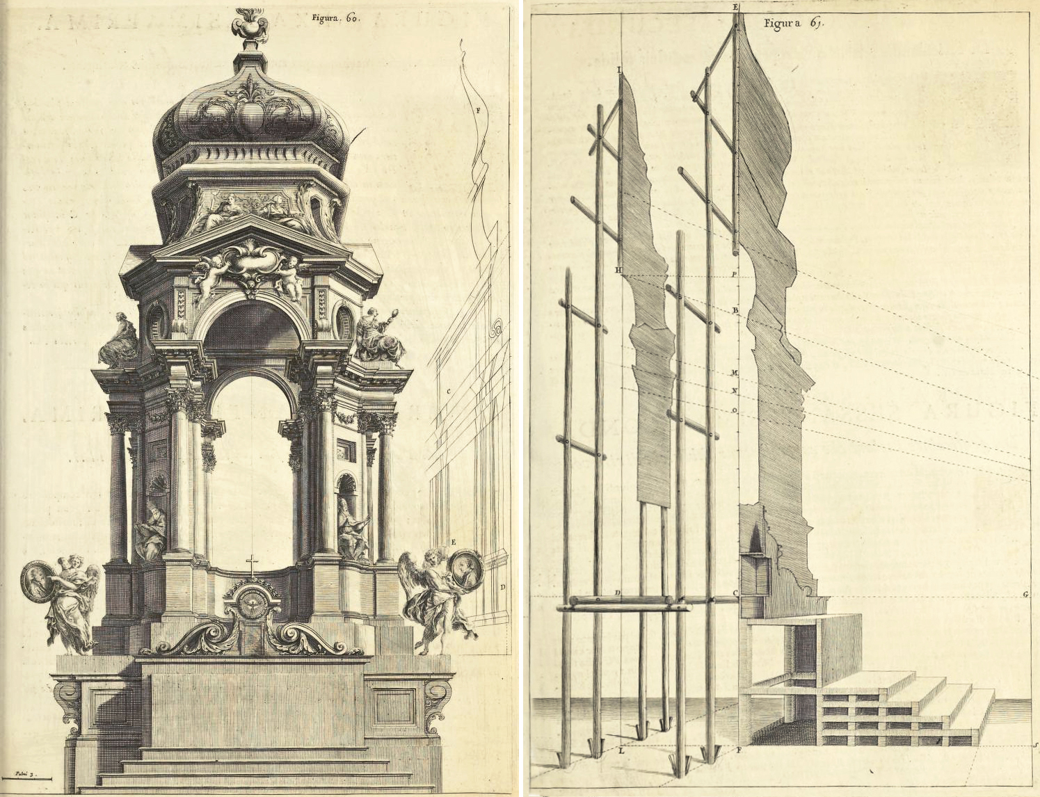 "Andrea Pozzo, Perspectiva Pictorum et Architectorum, vol. I (Rome, 1693), Figures 60 and 61.
Getty Research Institute"