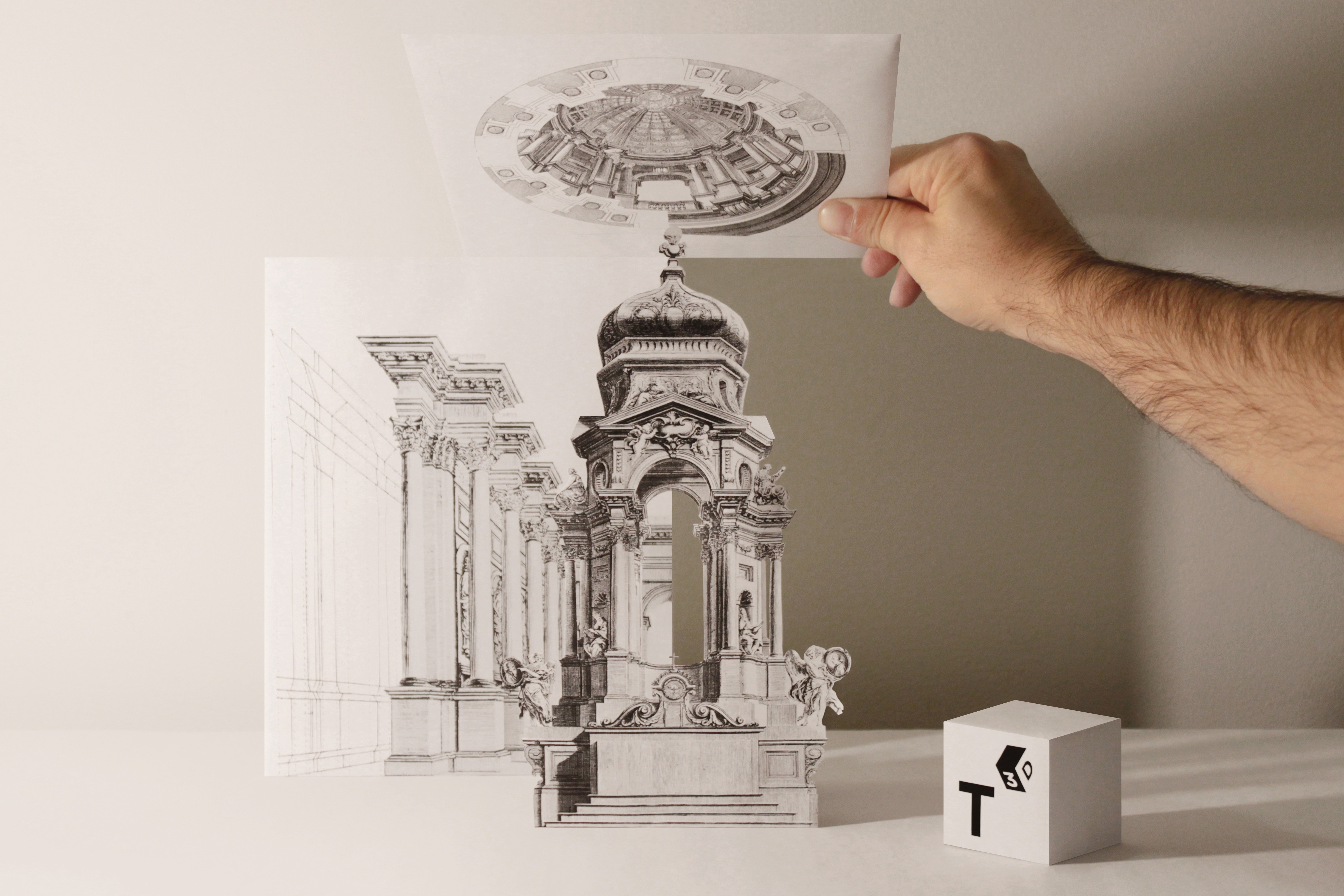 "Reconstruction of Pozzo’s illusionistic altar (figures 60-61), architectural perspective (figure 76) and dome (figure 91)"