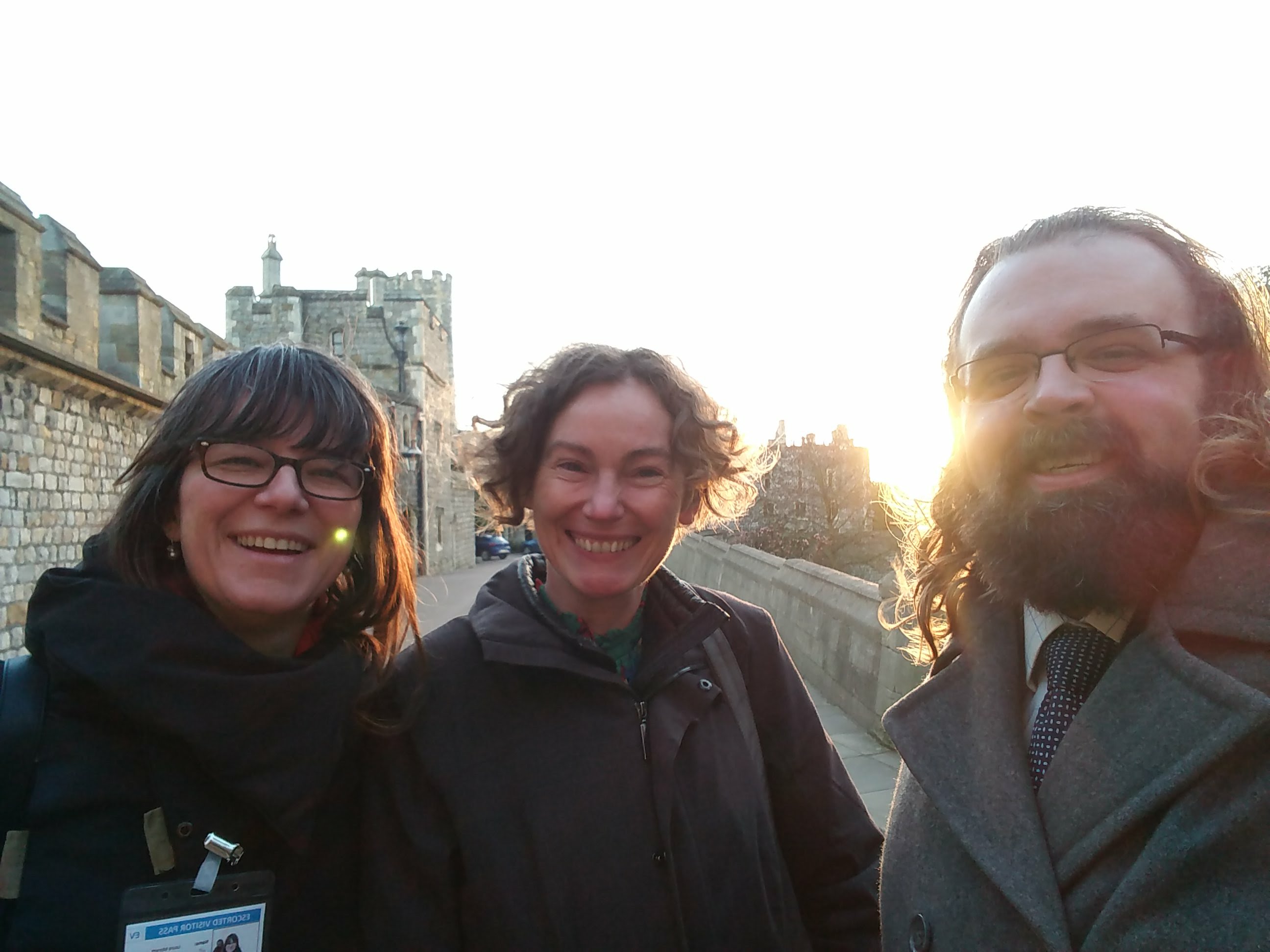 "Laura, Maddy, and Daryl at Windsor Castle, clearly very happy!"