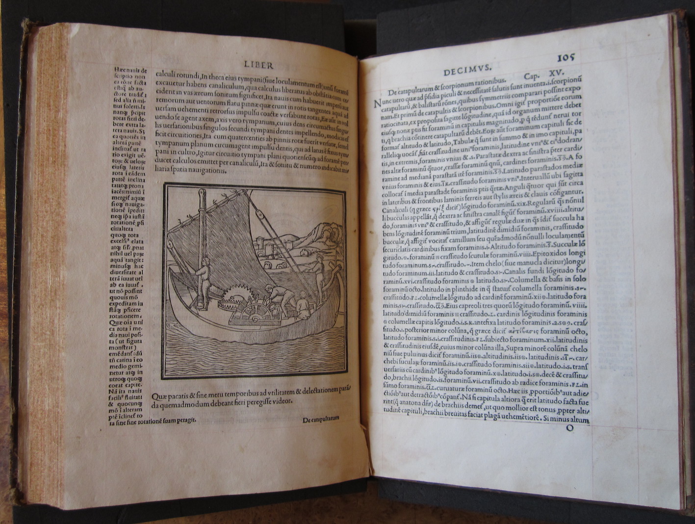 "M. Vitruvius per Iocundum solito castigatior factus cum figuris et tabula ut iam legi et intelligi possit (Venice, 1511), ff. 104v-105r."