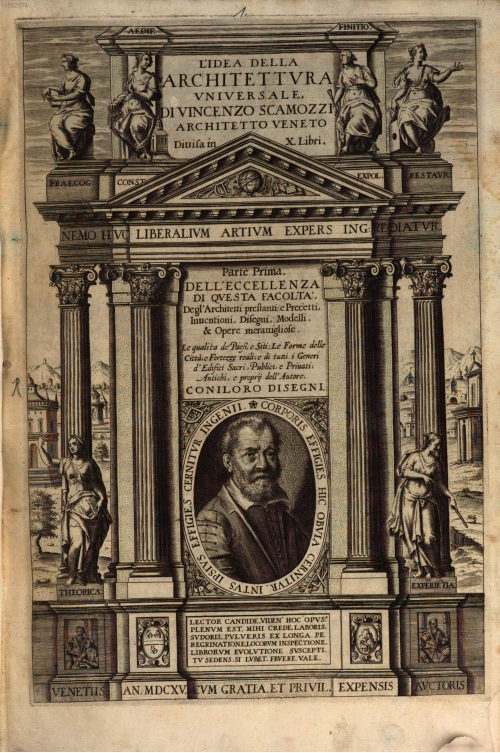 "Vincenzo Scamozzi, *L'idea della architettura universale* (Venice, 1615), vol. I. Titlepage."