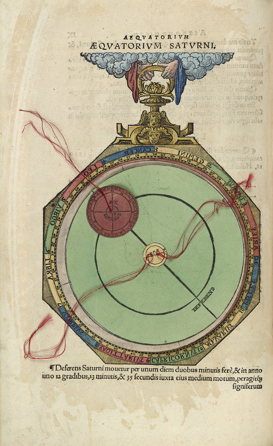 "Johannes Schöner, Opera mathematica (Nurnberg: in officina Ioannis Montani & Ulrici Neuber, 1551), c. 9v of the Aequatorium Astronomicum. Volvelle representing the deferent and the epicycle of Saturn."