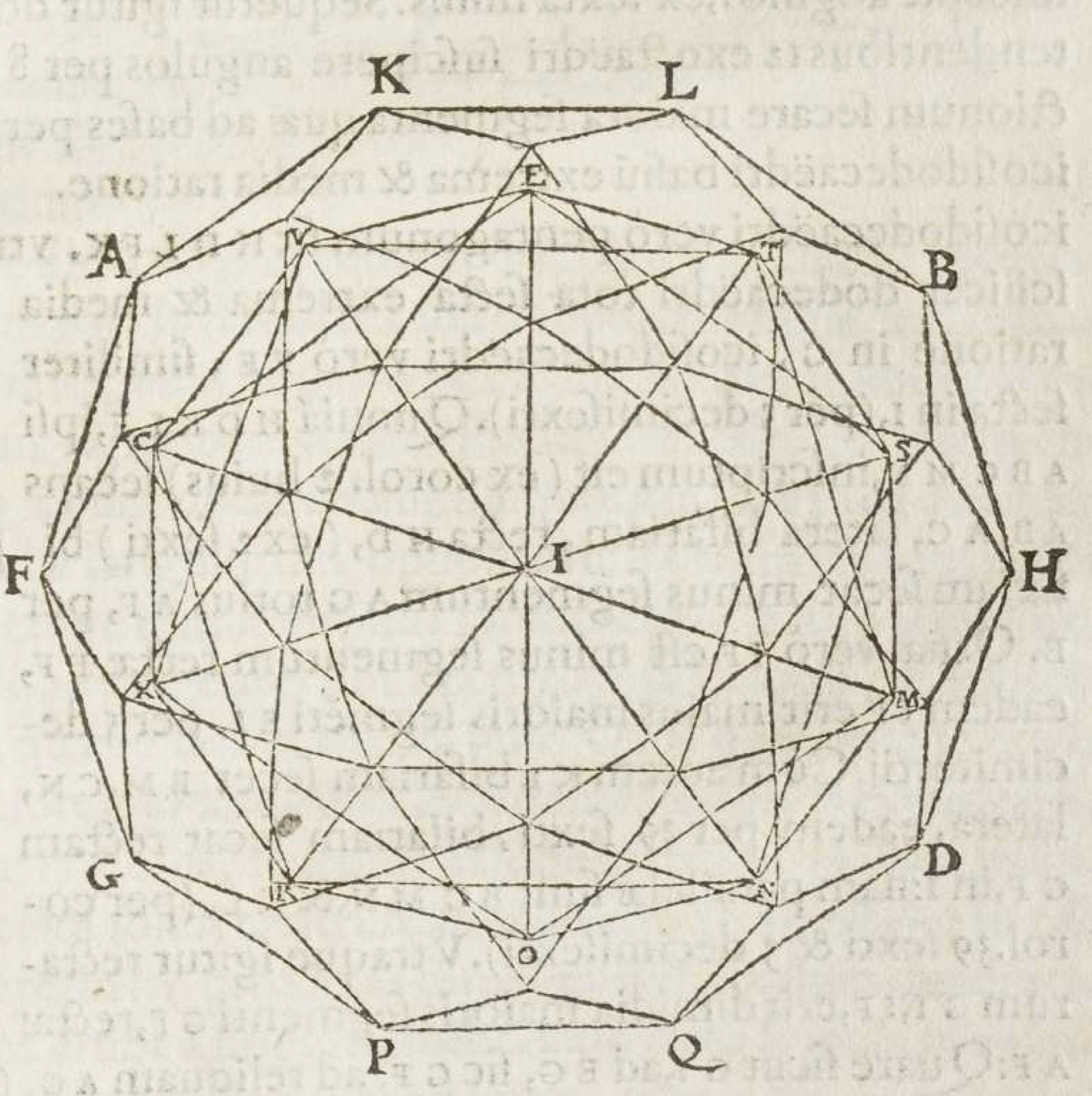 "An icosahedron inscribed inside an icosidodecahedron. François de Foix-Candale, Euclidis Megarensis Mathematici Clarissimi Elementa (Paris: Jacques Du Puys, 1578), p. 531."