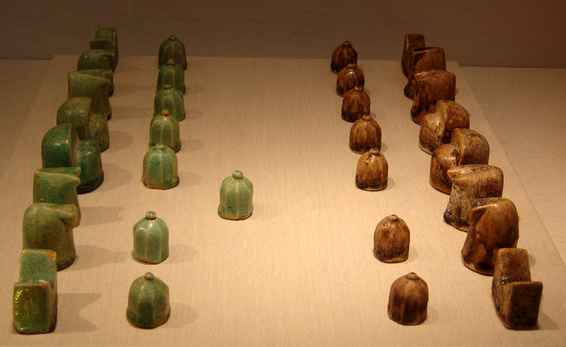 "Chess Set (*Shatranj* in Iranian), glazed fritware, 12th century. New York Metropolitan Museum of Art. (Wikimedia Commons)"