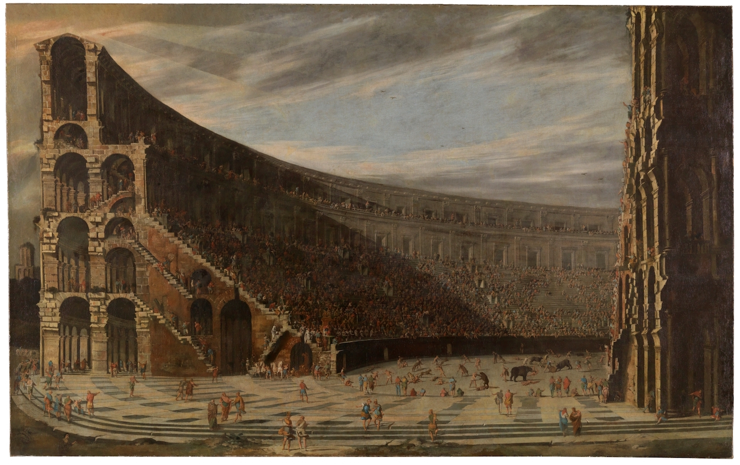 "Viviano Codazzi, Domenico Gargiulo, Perspective of a Roman Amphitheatre, 1638. Madrid, Museo del Prado, P002632."